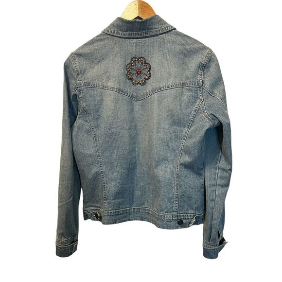 DENVER HAYES Denim Beaded Detail Button Up Stretch Jean Jacket M - Picture 3 of 8
